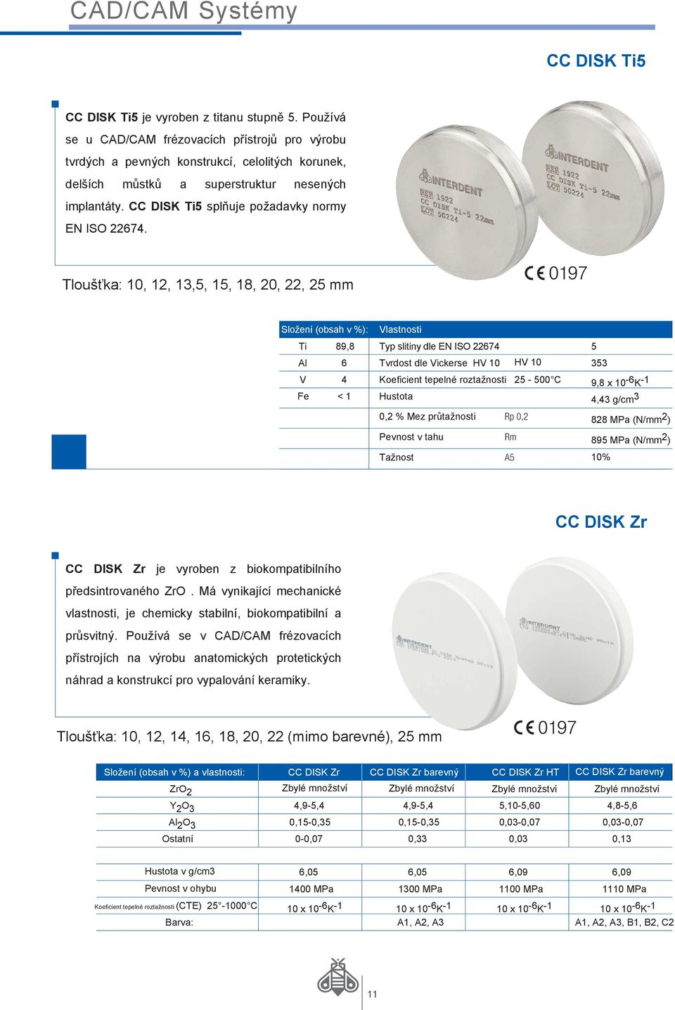 CC DISK Ti5 splňuje požadavky normy EN ISO 22674.