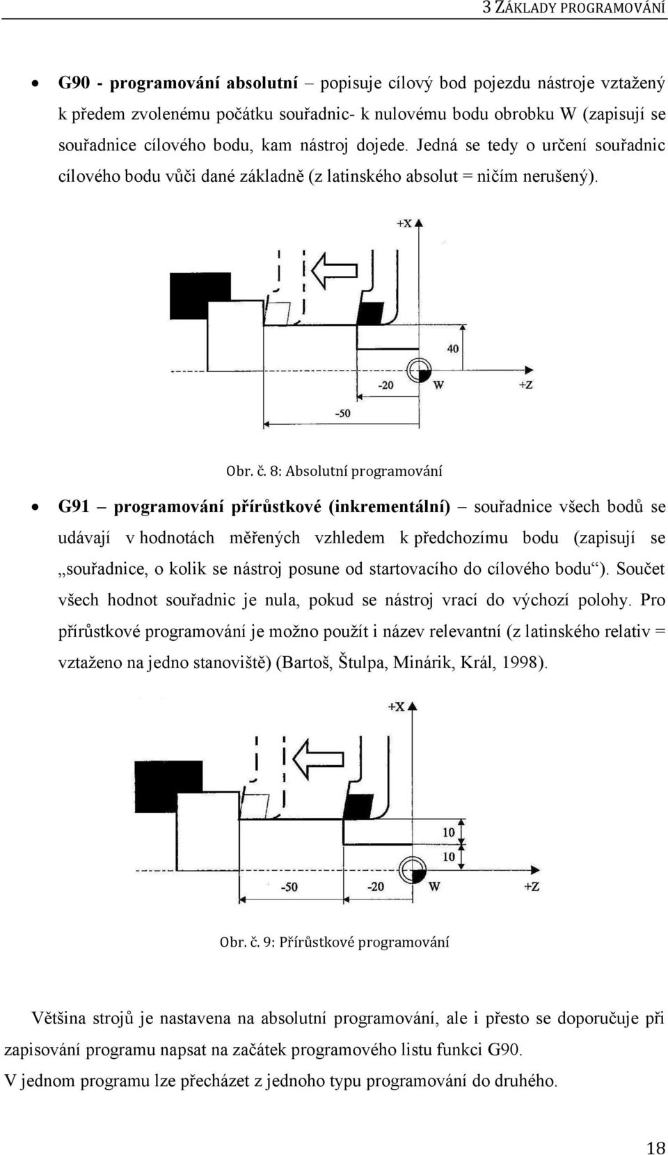 8: Absolutní programování G91 programování přírůstkové (inkrementální) souřadnice všech bodů se udávají v hodnotách měřených vzhledem k předchozímu bodu (zapisují se souřadnice, o kolik se nástroj