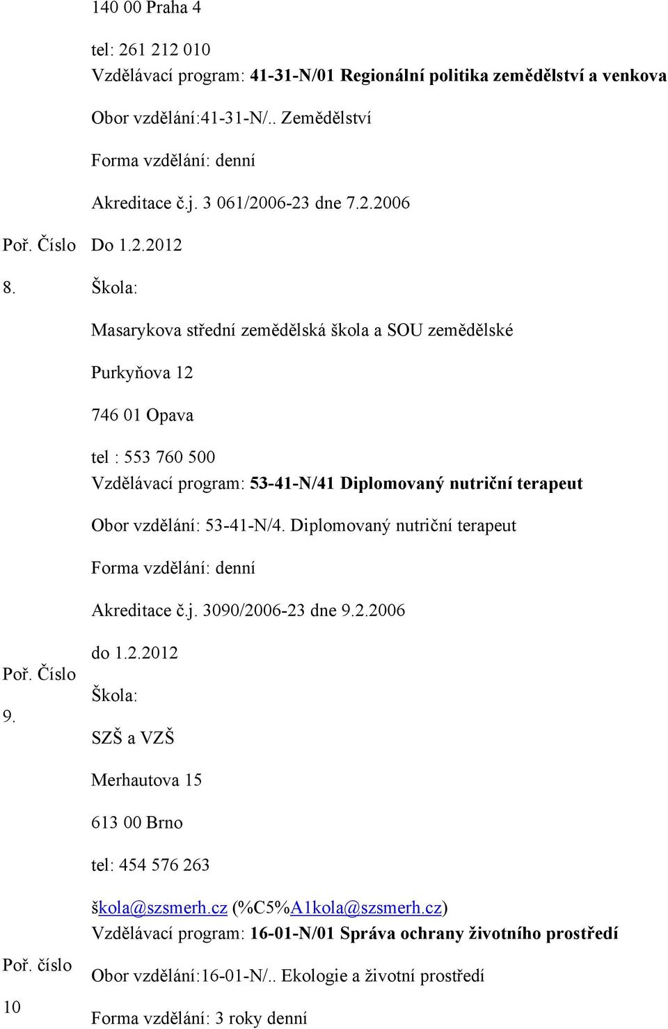 terapeut Obor vzdělání: 53-41-N/4. Diplomovaný nutriční terapeut Akreditace č.j. 3090/2006-23 dne 9.2.2006 9. do 1.2.2012 SZŠ a VZŠ Merhautova 15 613 00 Brno tel: 454 576 263 škola@szsmerh.