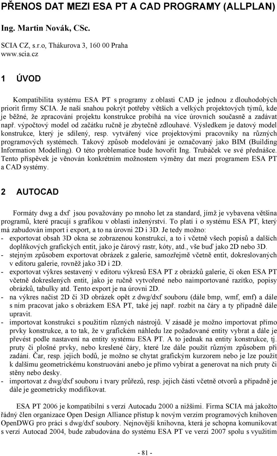 PŘENOS DAT MEZI ESA PT A CAD PROGRAMY (ALLPLAN) - PDF Stažení zdarma