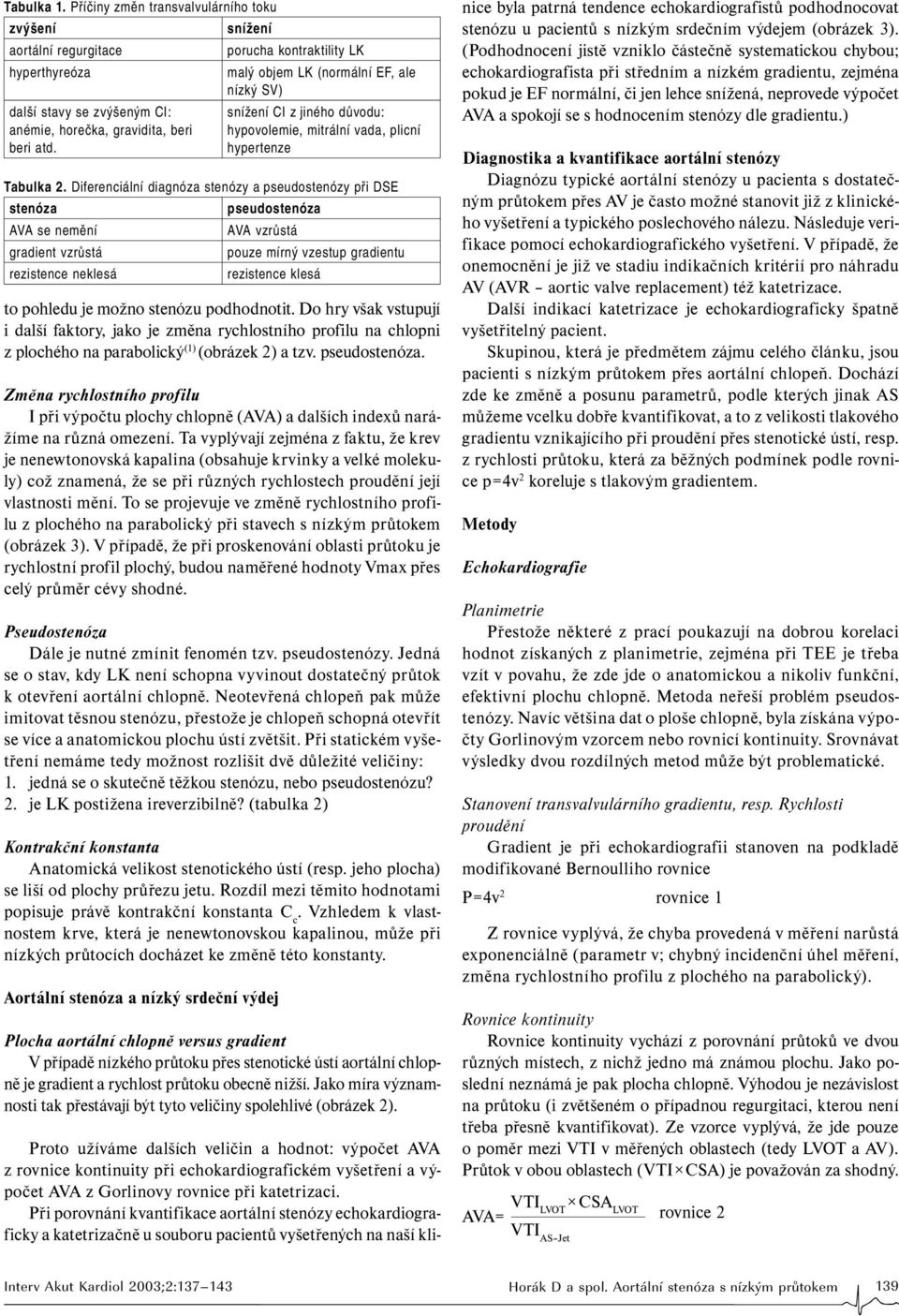 Změna rychlostního profilu I při výpočtu plochy chlopně (AVA) a dalších indexů narážíme na různá omezení.