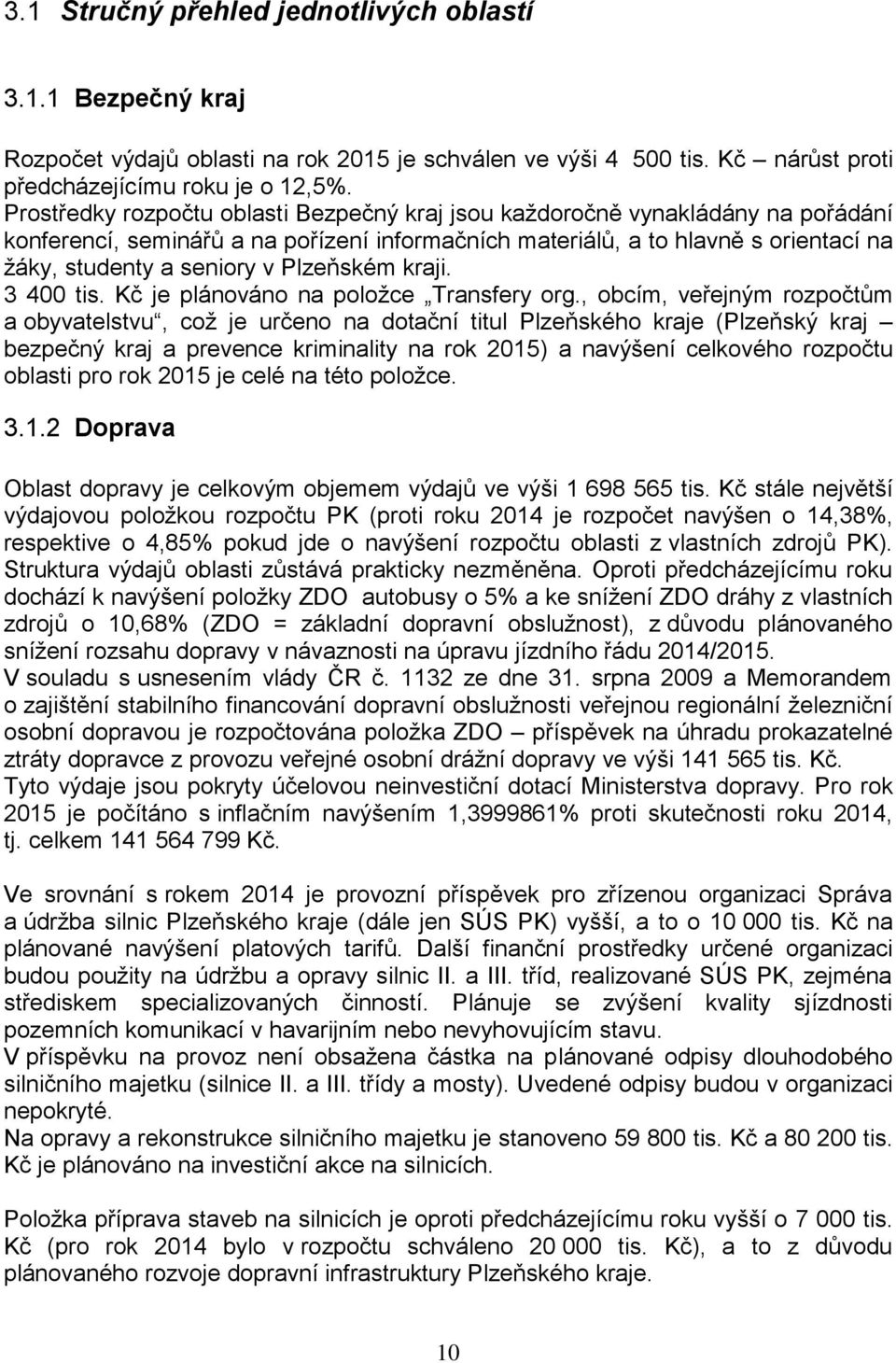 Plzeňském kraji. 3 400 tis. Kč je plánováno na položce Transfery org.
