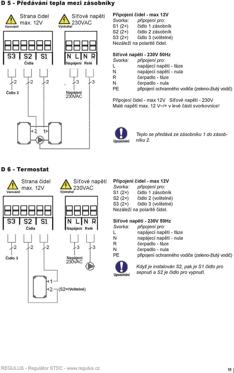 Čidlo 3 Čidla Napájení Relé Napájení Síťové napětí - 230V 50Hz L napájecí napětí - fáze N napájecí napětí - nula R čerpadlo - fáze N čerpadlo - nula PE připojení ochranného vodiče (zeleno-žlutý