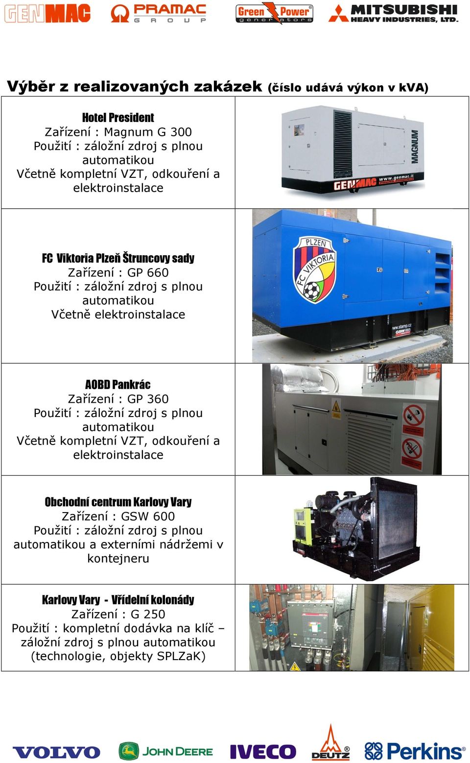 kompletní VZT, odkouření a elektroinstalace Obchodní centrum Karlovy Vary Zařízení : GSW 600 a externími nádržemi v kontejneru