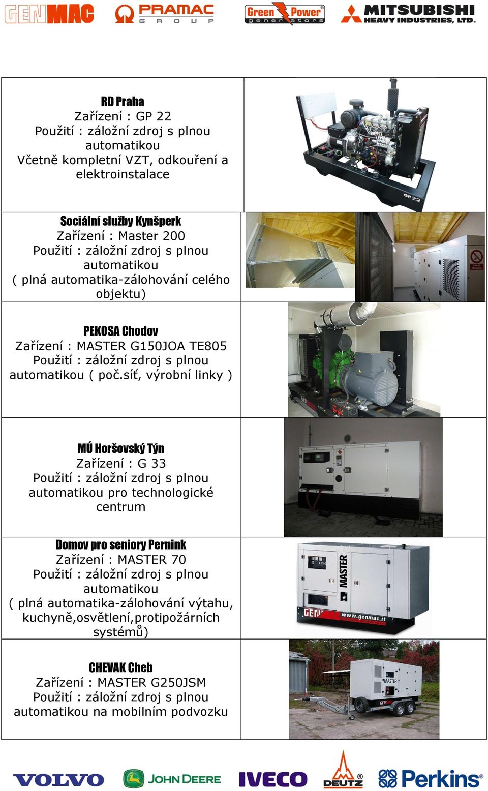 síť, výrobní linky ) MÚ Horšovský Týn Zařízení : G 33 pro technologické centrum Domov pro seniory Pernink Zařízení :