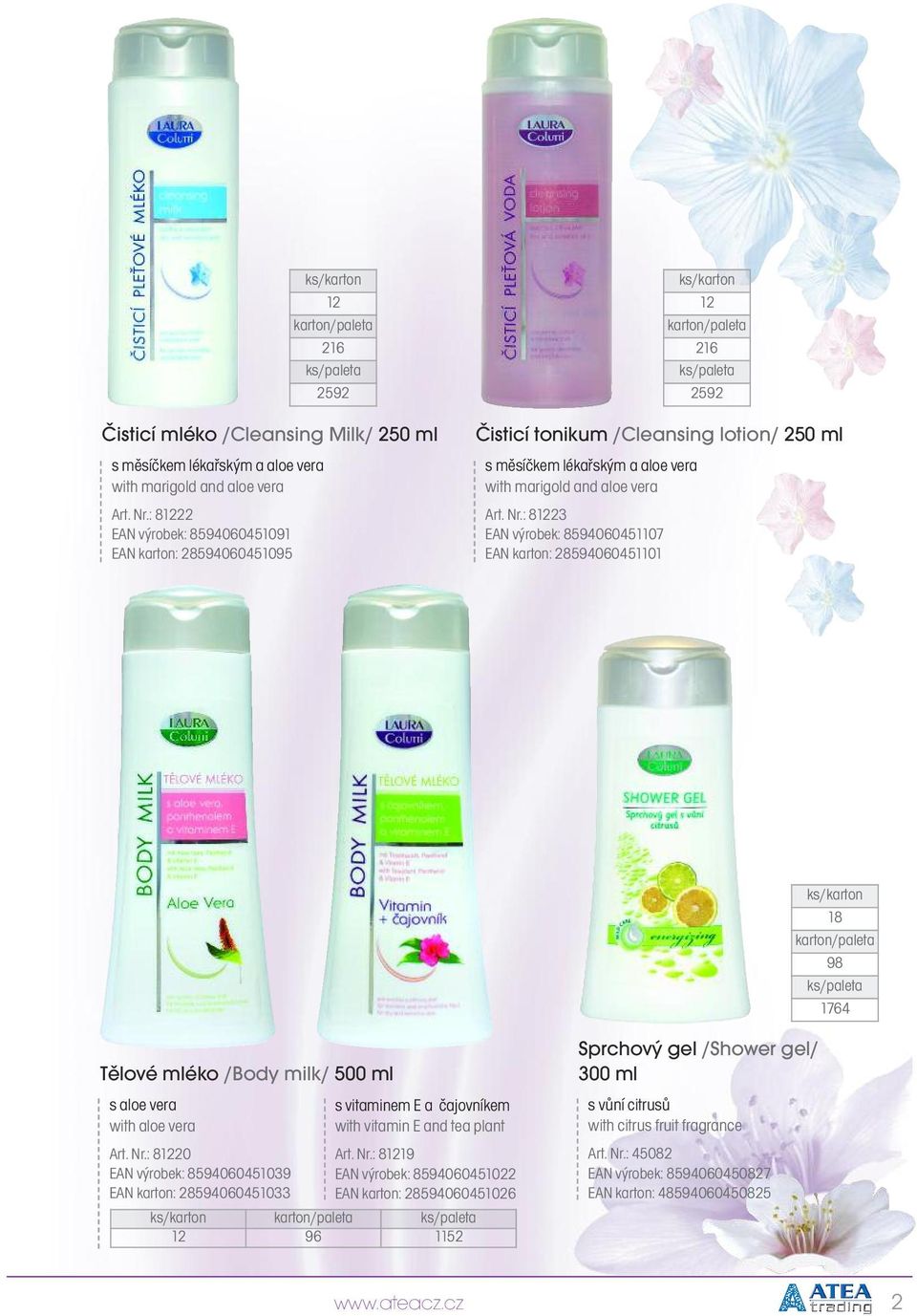 : 81223 EAN výrobek: 8594060451107 EAN karton: 28594060451101 18 98 1764 Tělové mléko /Body milk/ 500 ml s aloe vera with aloe vera Art. Nr.