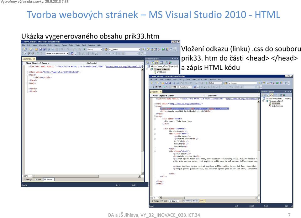 HTML Ukázka vygenerovaného obsahu prik33.htm Vložení odkazu (linku).