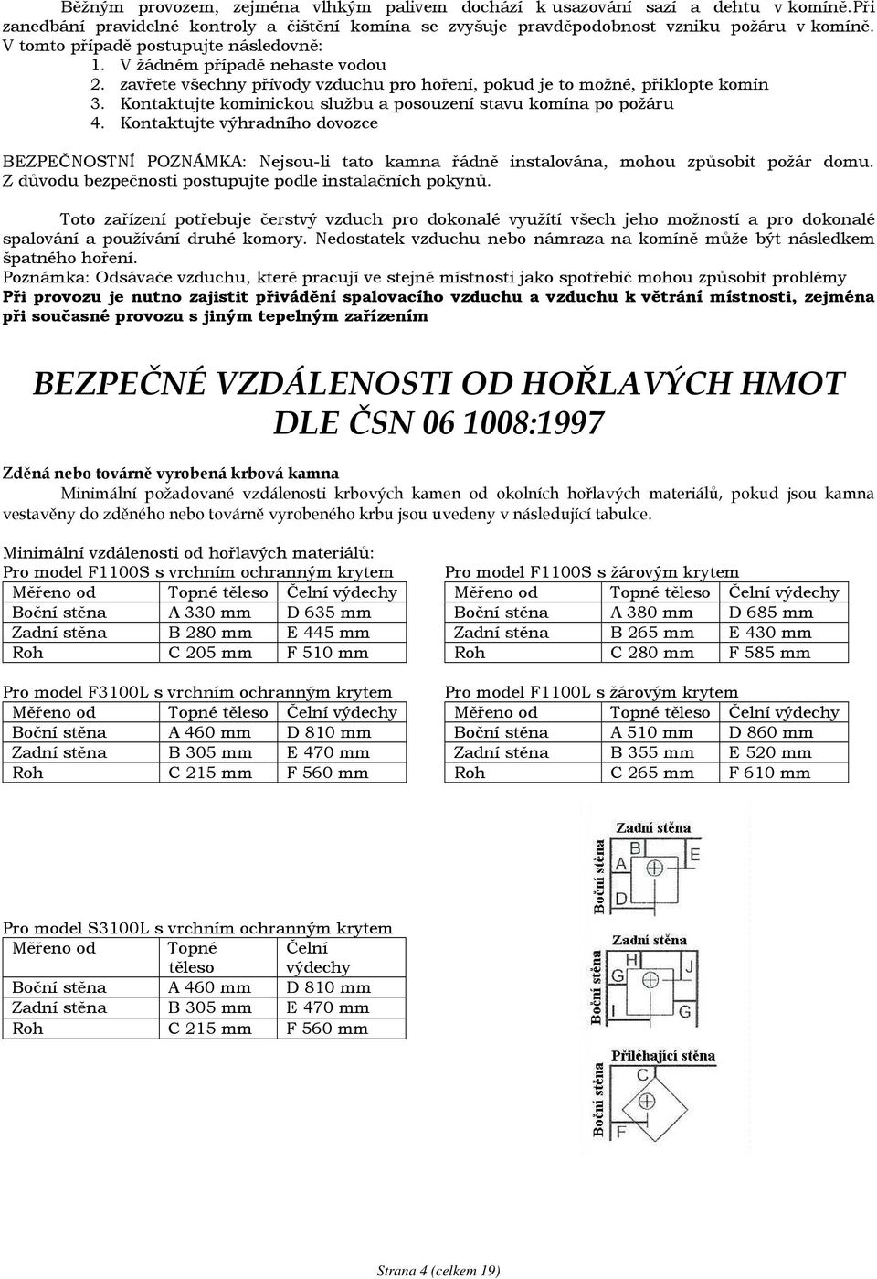 Kontaktujte kominickou službu a posouzení stavu komína po požáru 4. Kontaktujte výhradního dovozce BEZPEČNOSTNÍ POZNÁMKA: Nejsou-li tato kamna řádně instalována, mohou způsobit požár domu.