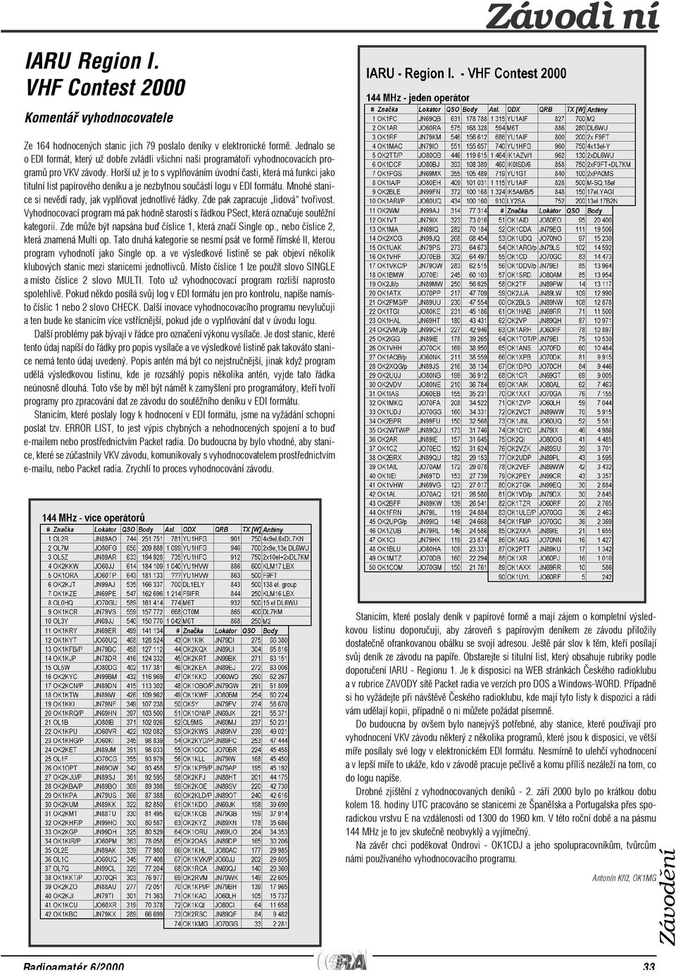 Horší už je to s vyplòováním úvodní èasti, která má funkci jako titulní list papírového deníku a je nezbytnou souèástí logu v EDI formátu. Mnohé stanice si nevìdí rady, jak vyplòovat jednotlivé øádky.