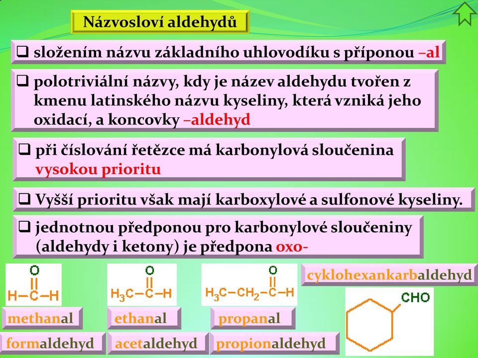 sloučenina vysokou prioritu Vyšší prioritu však mají karboxylové a sulfonové kyseliny.