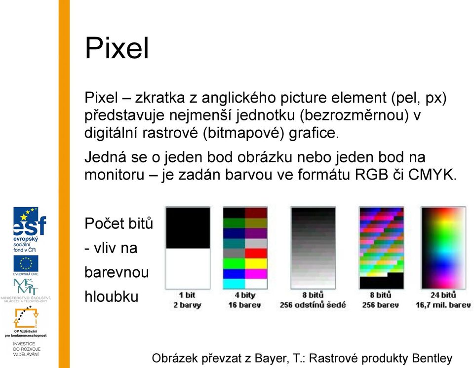 Jedná se o jeden bod obrázku nebo jeden bod na monitoru je zadán barvou ve formátu