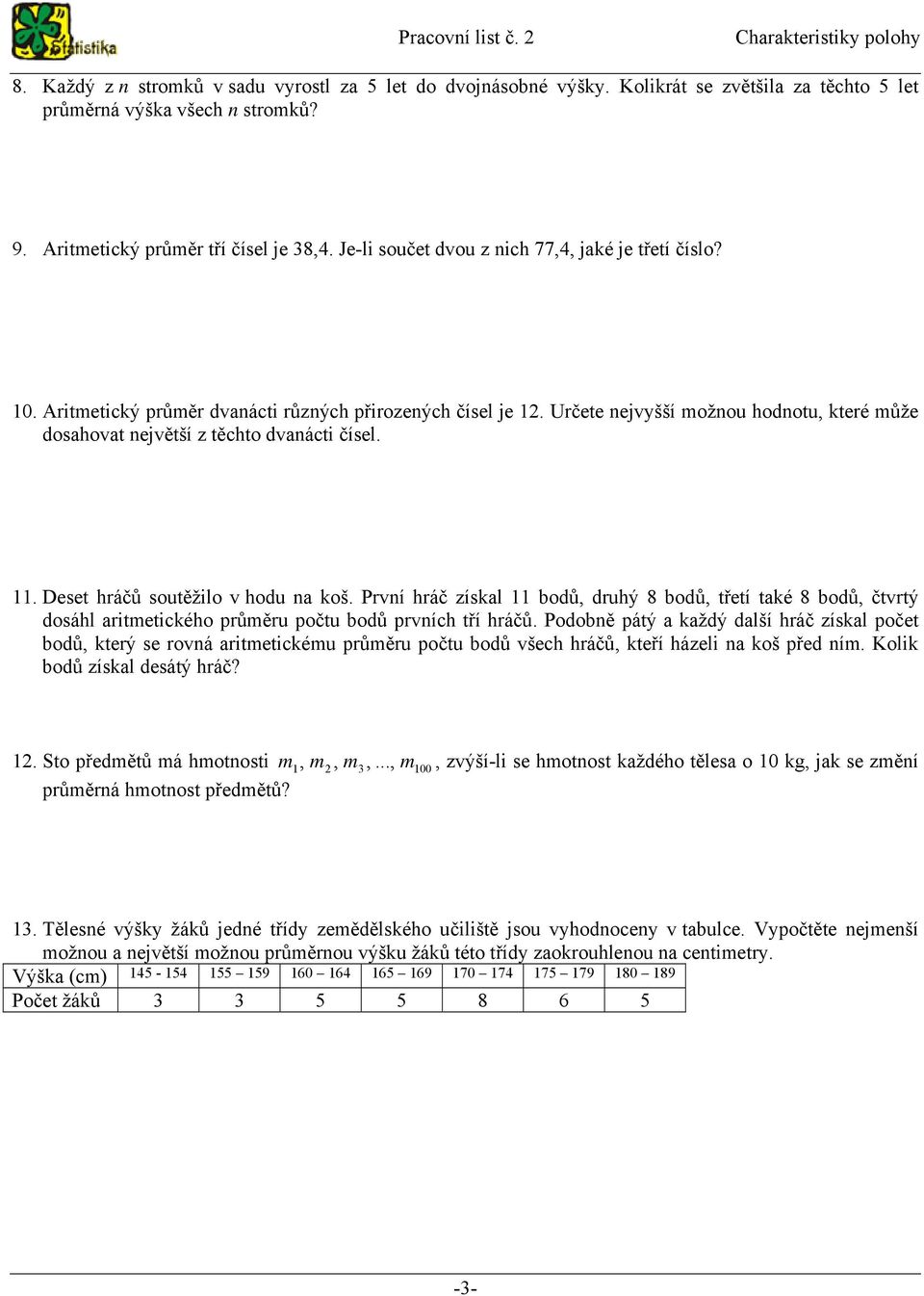 Určete nejvyšší možnou hodnotu, které může dosahovat největší z těchto dvanácti čísel. 11. Deset hráčů soutěžilo v hodu na koš.