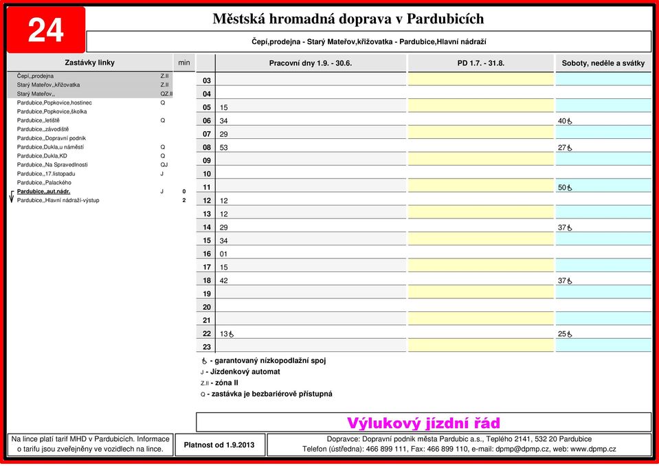 zóna II - zastávka je bezbariérově přístupná Platnost od.9.