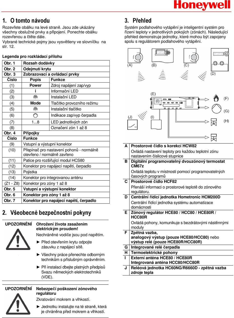 3 Zobrazovací a ovládací prvky Číslo Popis Funkce (1) Power Zdroj napájení zap/vyp (2) i Informační LED (3) Instalační LED (4) Mode Tlačítko provozního režimu (5) Instalační tlačítko (6) Indikace