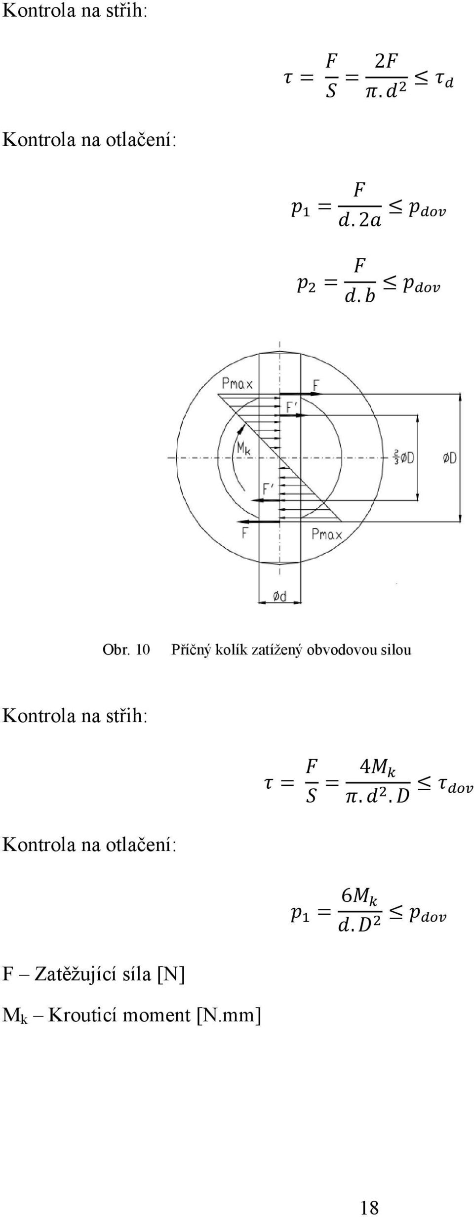 10 Příčný kolík zatížený obvodovou silou Kontrola