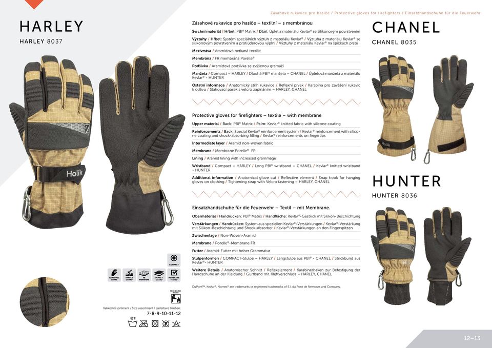 povrstvením a protiúderovou výplní / Výztuhy z materiálu Kevlar na špičkách prstů Mezivrstva / Aramidová netkaná textilie CHANEL CHANEL 8035 Membrána / FR membrána Porelle Podšívka / Aramidová