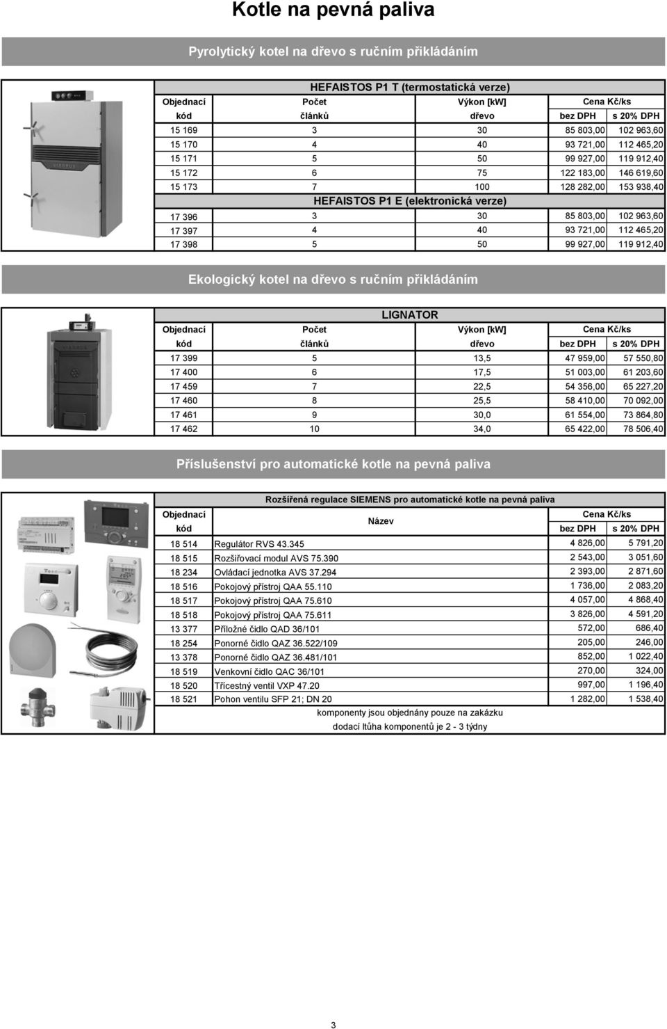 112 465,20 17 398 5 50 99 927,00 119 912,40 Ekologický kotel na dřevo s ručním přikládáním LIGNATOR Počet Výkon [kw] článků dřevo 17 399 5 13,5 47 959,00 57 550,80 17 400 6 17,5 51 003,00 61 203,60