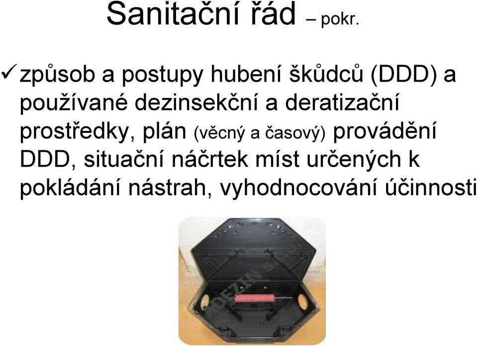 dezinsekční a deratizační prostředky, plán (věcný a