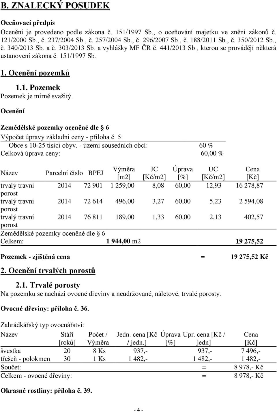 Ocenění Zemědělské pozemky oceněné dle 6 Výpočet úpravy základní ceny - příloha č. 5: Obce s 10-25 tisíci obyv.