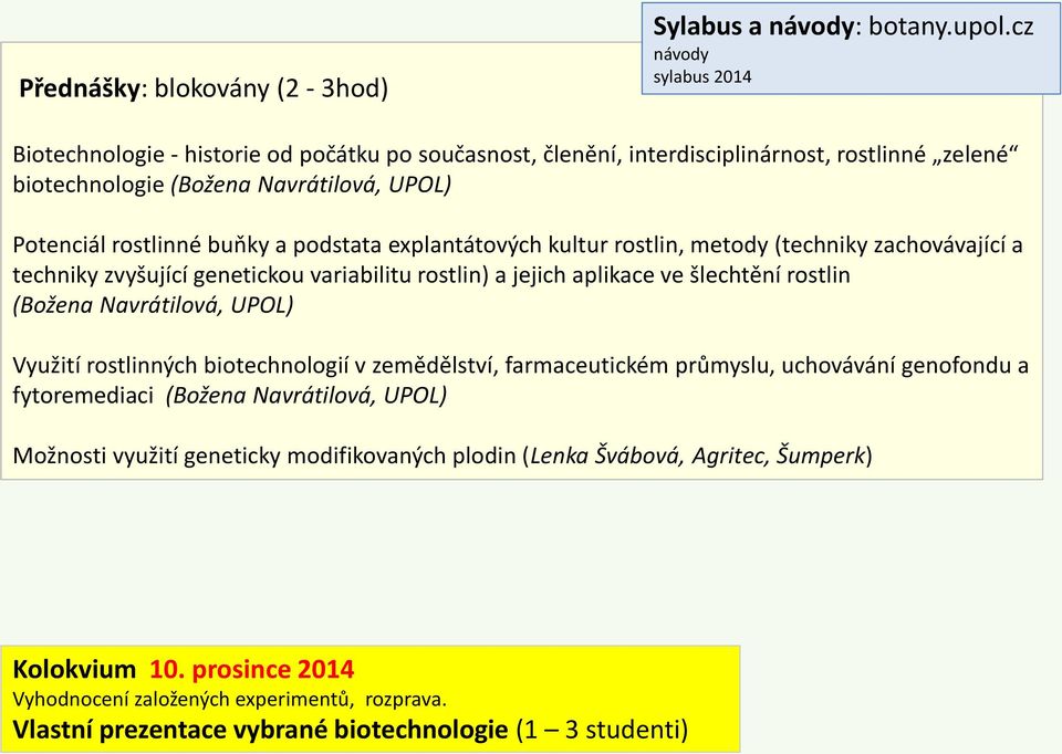 podstata explantátových kultur rostlin, metody (techniky zachovávající a techniky zvyšující genetickou variabilitu rostlin) a jejich aplikace ve šlechtění rostlin (Božena Navrátilová, UPOL) Využití