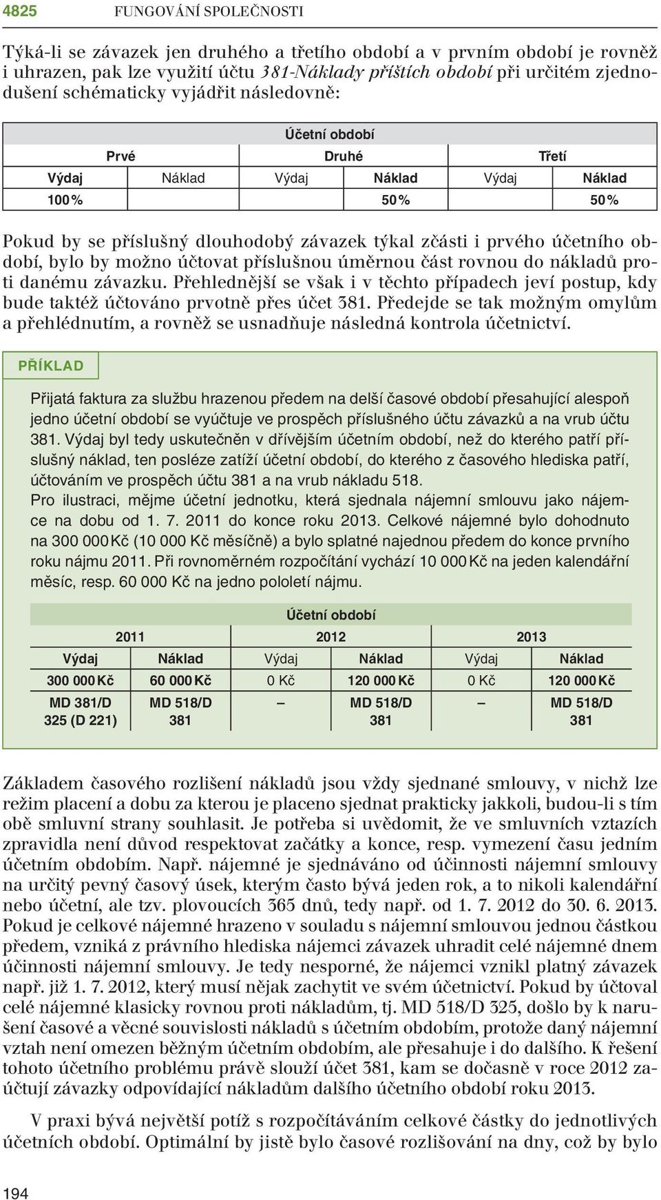 bylo by možno účtovat příslušnou úměrnou část rovnou do nákladů proti danému závazku. Přehlednější se však i v těchto případech jeví postup, kdy bude taktéž účtováno prvotně přes účet 381.