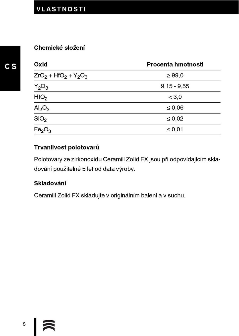 Polotovary ze zirkonoxidu Ceramill Zolid FX jsou při odpovídajícím skladování použitelné