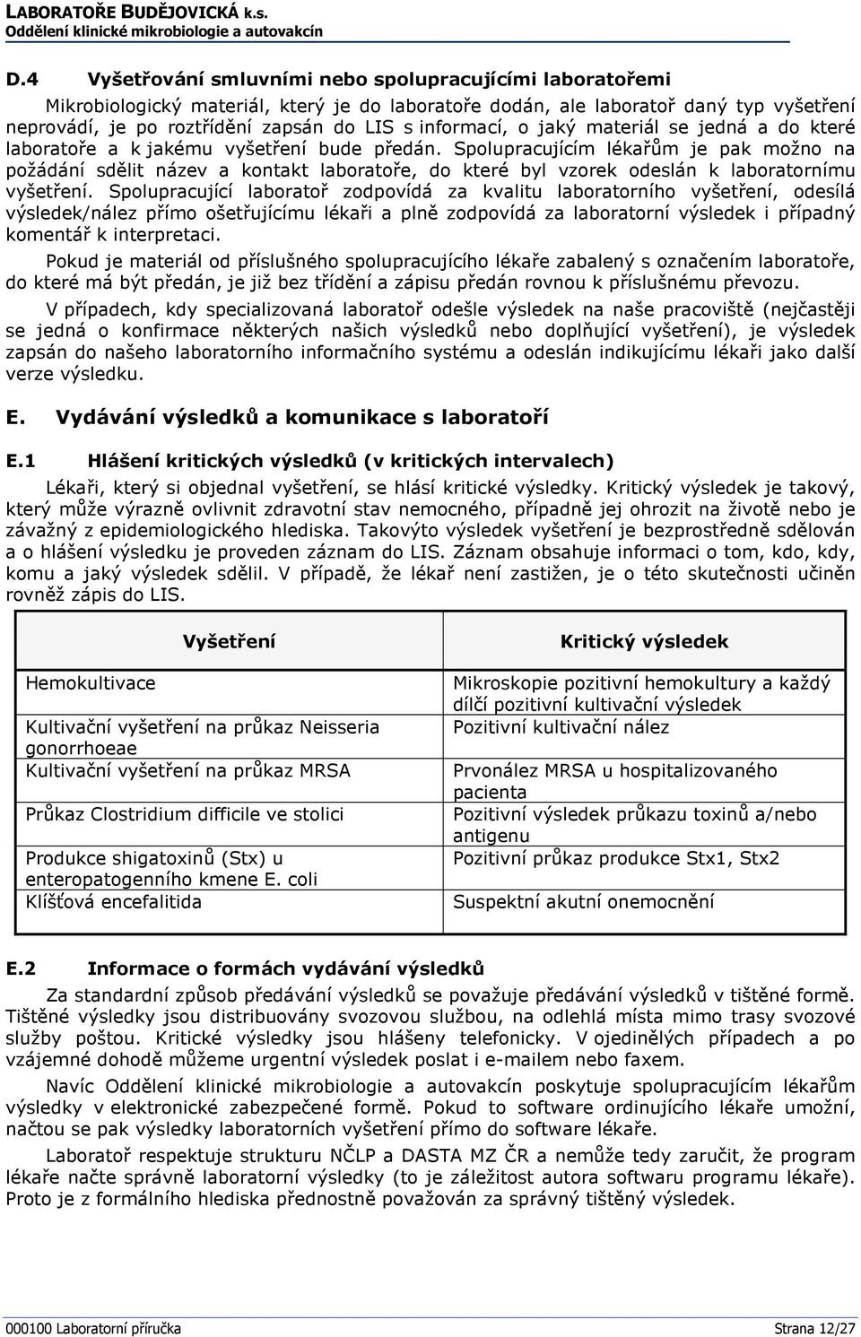 Spolupracujícím lékařům je pak možno na požádání sdělit název a kontakt laboratoře, do které byl vzorek odeslán k laboratornímu vyšetření.