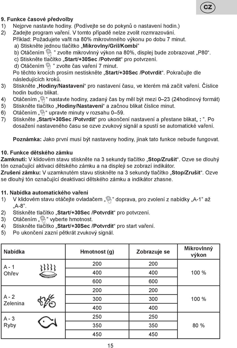 c) Stiskněte tlačítko Start/+30Sec /Potvrdit pro potvrzení. d) Otáčením zvolte čas vaření 7 minut. Po těchto krocích prosím nestiskněte Start/+30Sec /Potvrdit. Pokračujte dle následujících kroků.