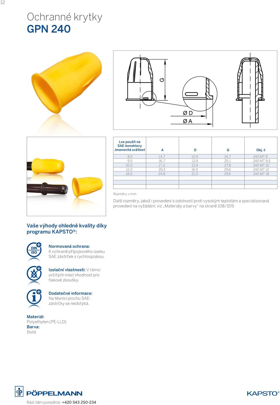 18,0 24,8 21,0 29,6 240 MT 18 v mm Normovaná ochrana: K ochraně přípojkového úseku SAE zástrček s rychlospojkou.