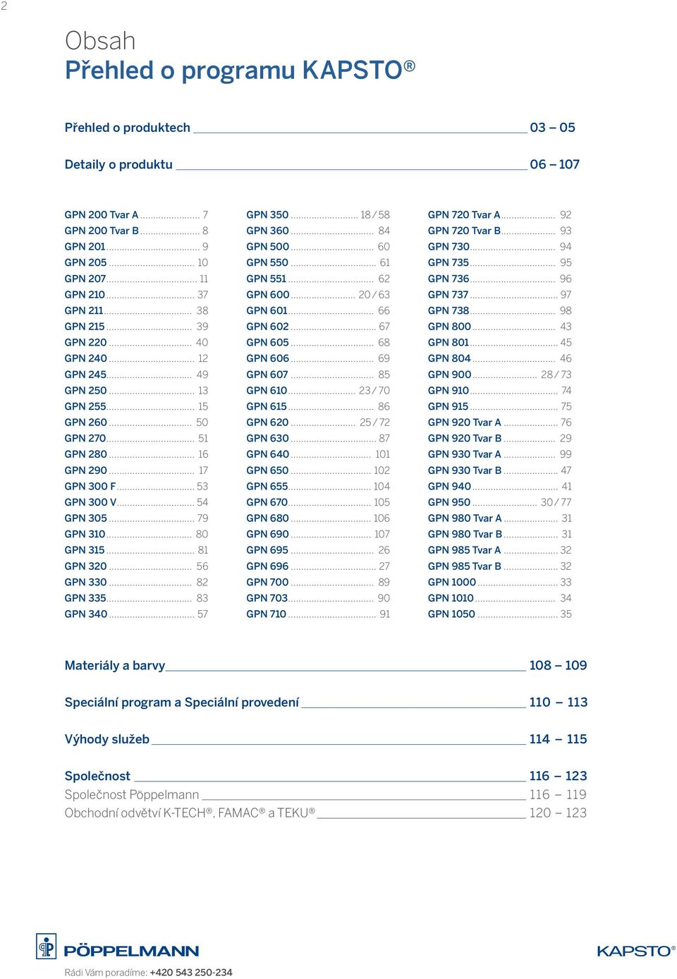 .. 80 GPN 315... 81 GPN 320... 56 GPN 330... 82 GPN 335... 83 GPN 340... 57 GPN 350... 18 / 58 GPN 360... 84 GPN 500... 60 GPN 550... 61 GPN 551... 62 GPN 600... 20 / 63 GPN 601... 66 GPN 602.