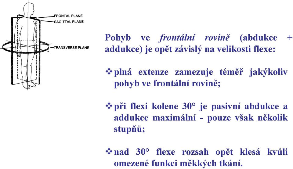 flexi kolene 30 je pasivní abdukce a addukce maximální - pouze však několik