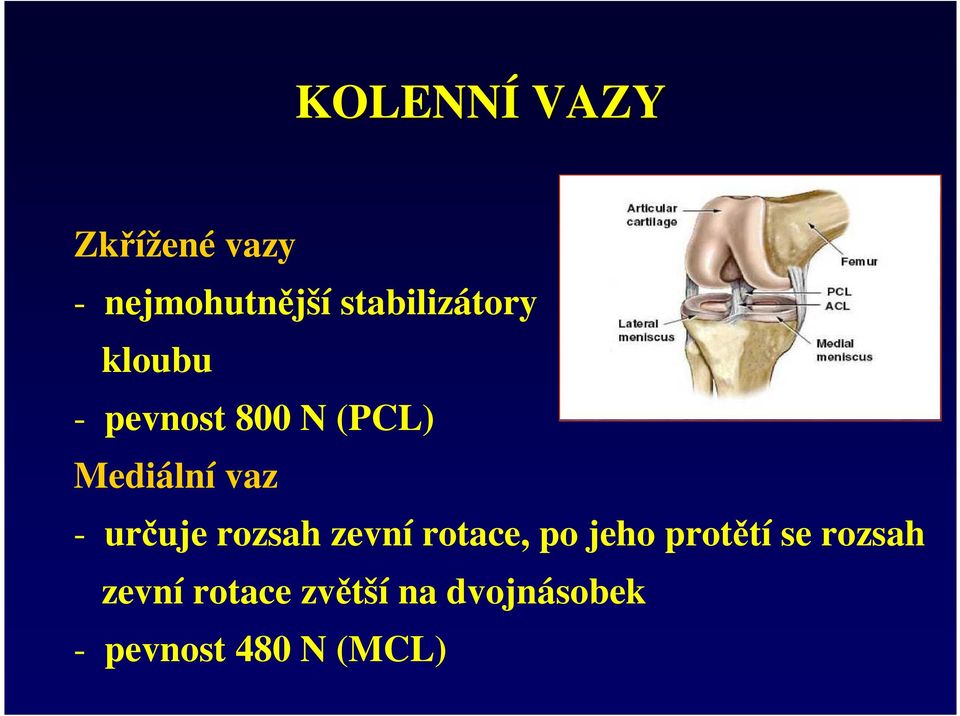 vaz - určuje rozsah zevní rotace, po jeho protětí se