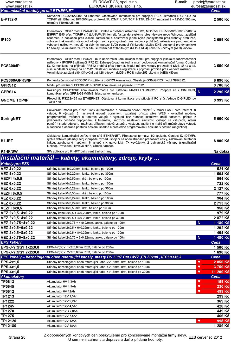 Dohled a ovládání ústředen EVO, MG5050, SP5500/SP6000/SP7000 a ESPRIT E55 přes TCP/IP síť (LA/WA/Internet).