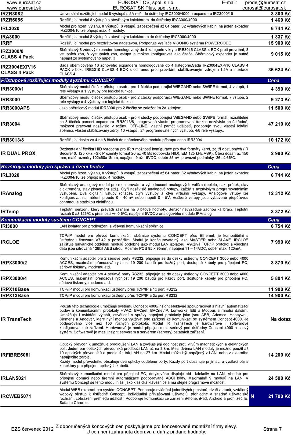 až 64 pater, 32 výtahových kabin, na jeden expader IRZ3004/16 lze připojit max. 4 moduly.
