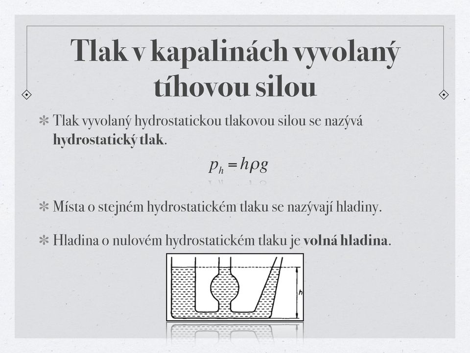 ! p h = hρg Místa o stejném hydrostatickém tlaku se