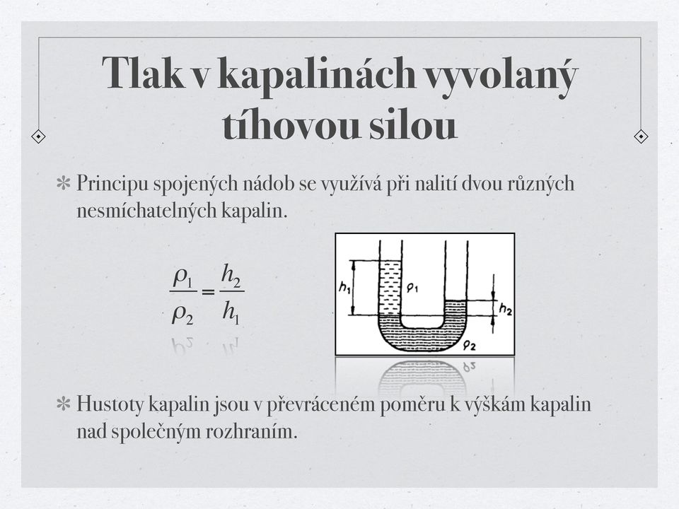 nesmíchatelných kapalin.!! ρ 1 ρ 2 = h 2 h 1!