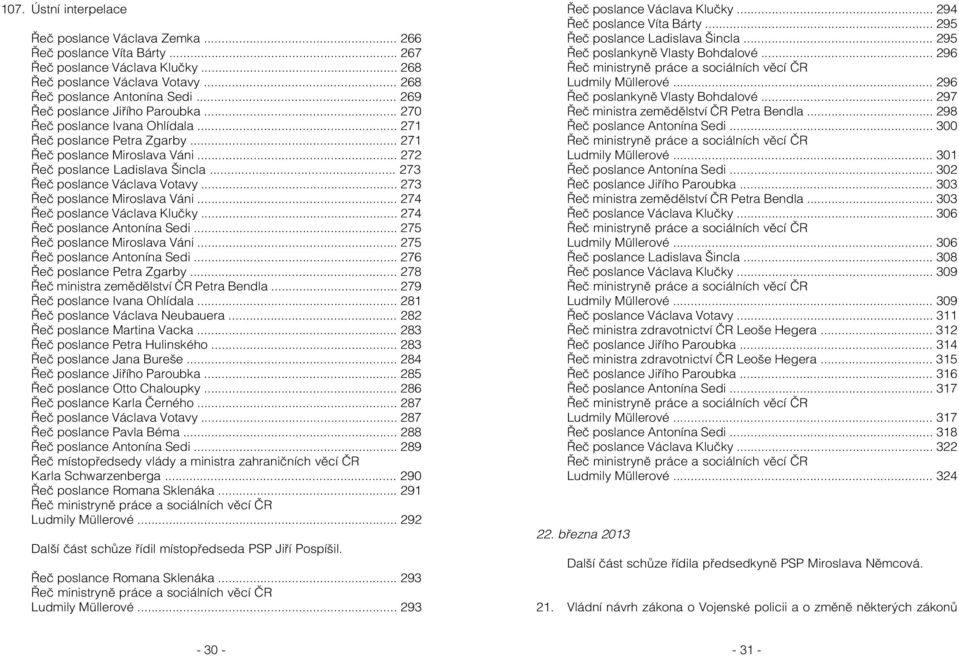 .. 273 Řeč poslance Václava Votavy... 273 Řeč poslance Miroslava Váni... 274 Řeč poslance Václava Klučky... 274 Řeč poslance Antonína Sedi... 275 Řeč poslance Miroslava Váni.