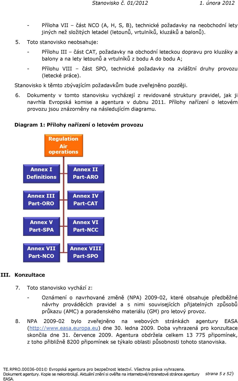 požadavky na zvláštní druhy provozu (letecké práce). Stanovisko k těmto zbývajícím požadavkům bude zveřejněno později. 6.