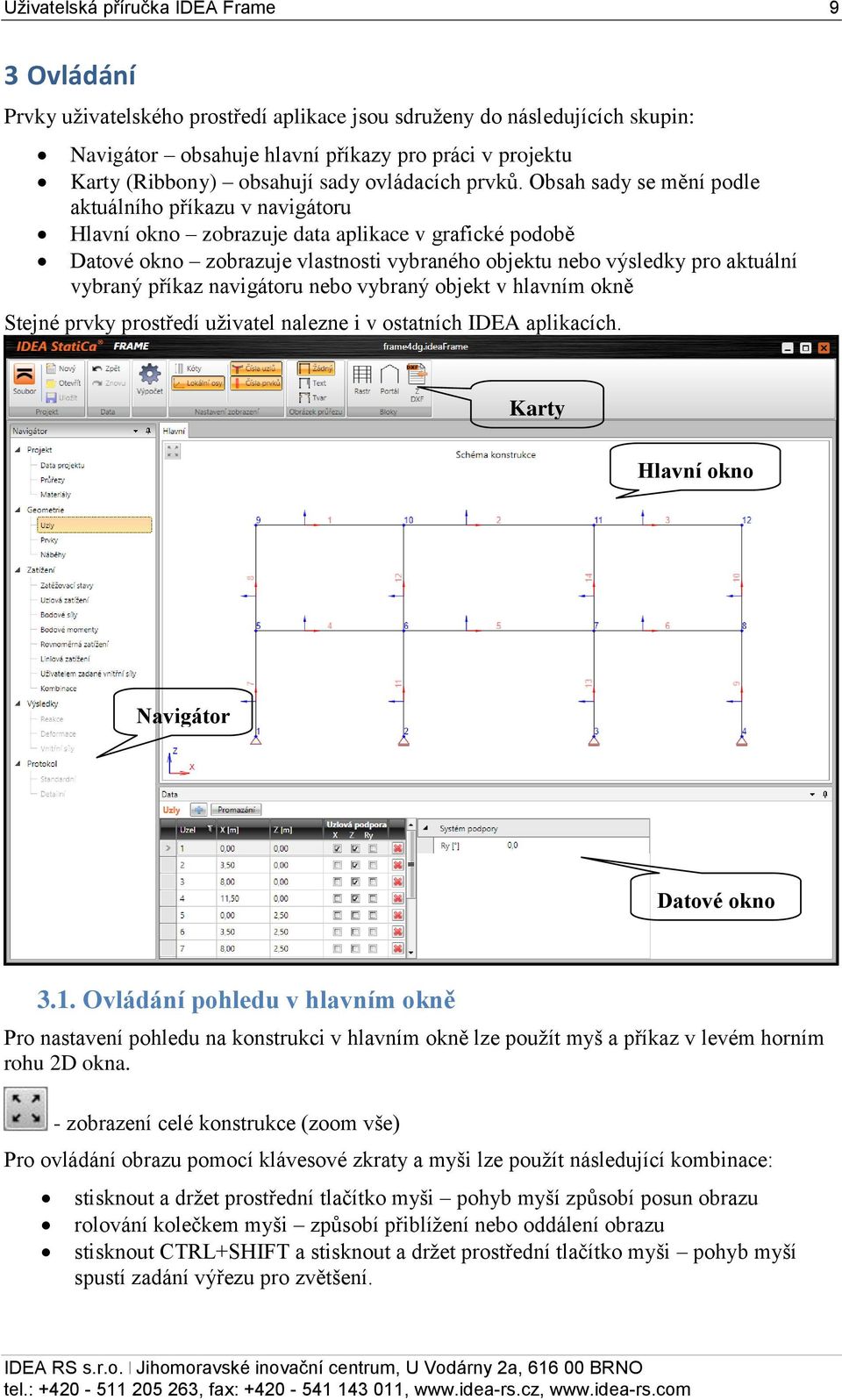 Obsah sady se mění podle aktuálního příkazu v navigátoru Hlavní okno zobrazuje data aplikace v grafické podobě Datové okno zobrazuje vlastnosti vybraného objektu nebo výsledky pro aktuální vybraný