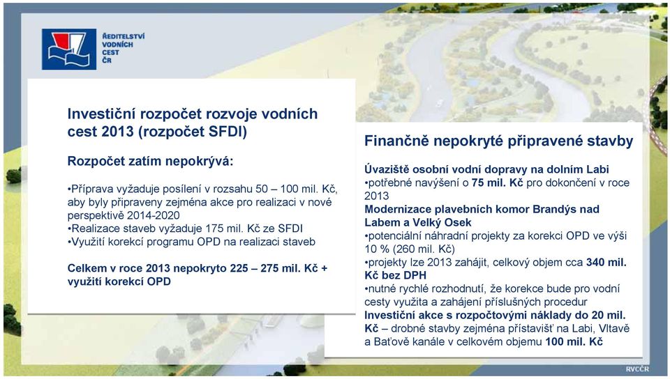 Kč ze SFDI Využití korekcí programu OPD na realizaci staveb Celkem v roce 2013 nepokryto 225 275 mil.