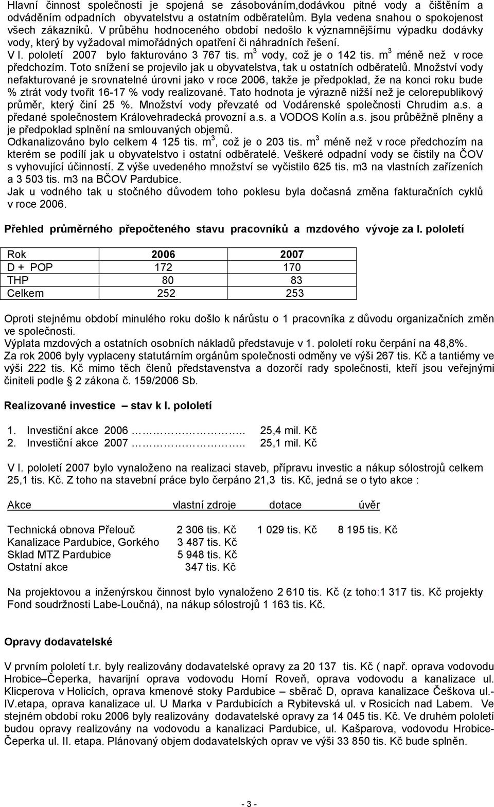 m 3 vody, což je o 142 tis. m 3 méně než v roce předchozím. Toto snížení se projevilo jak u obyvatelstva, tak u ostatních odběratelů.