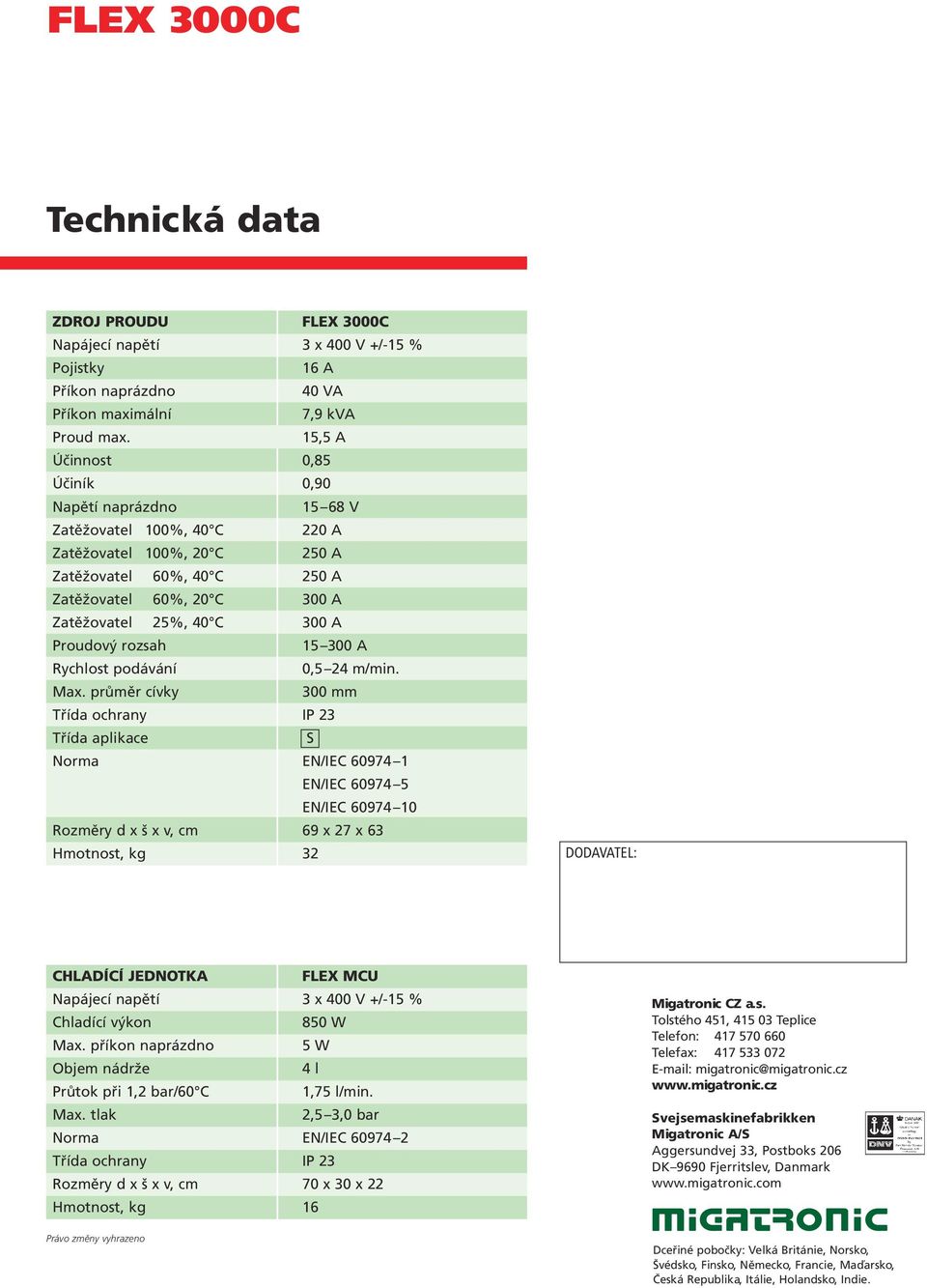 Proudový rozsah 15 300 A Rychlost podávání 0,5 24 m/min. Max.