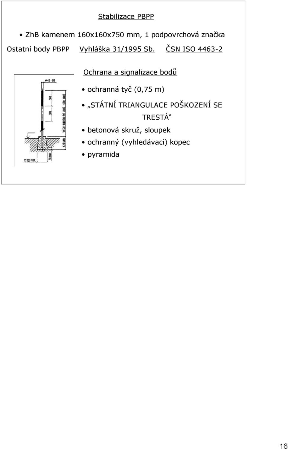 ČSN ISO 4463-2 Ochrana a signalizace bodů ochranná tyč (0,75 m)