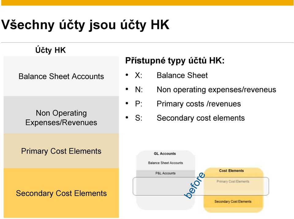 expenses/reveneus Primary costs /revenues Secondary cost elements Primary Cost