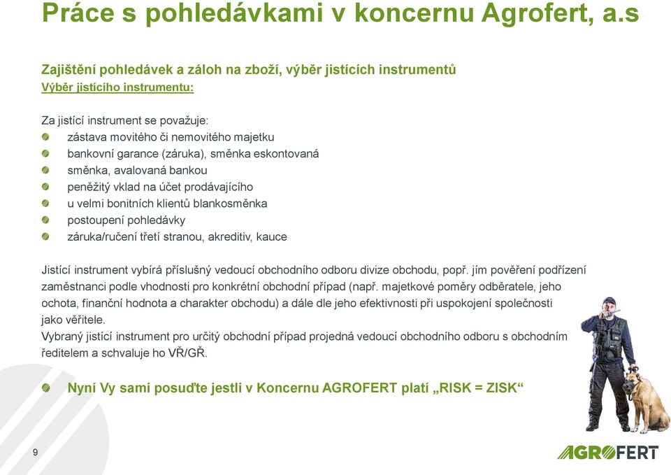 směnka eskontovaná směnka, avalovaná bankou peněžitý vklad na účet prodávajícího u velmi bonitních klientů blankosměnka postoupení pohledávky záruka/ručení třetí stranou, akreditiv, kauce Jistící