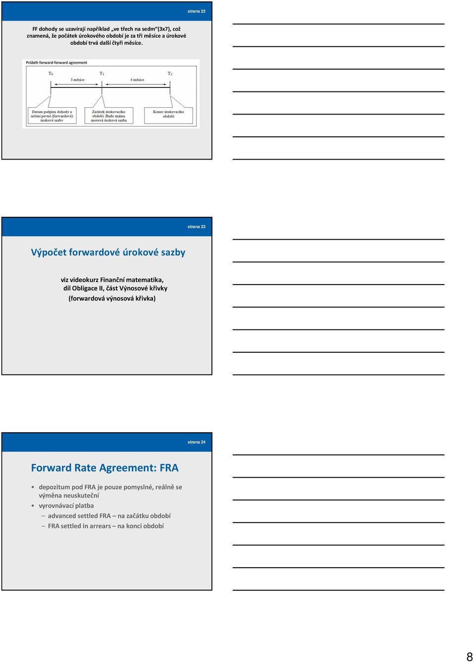 strana 23 Výpočet forwardové úrokové sazby viz videokurz Finanční matematika, díl Obligace II, část Výnosové křivky (forwardová