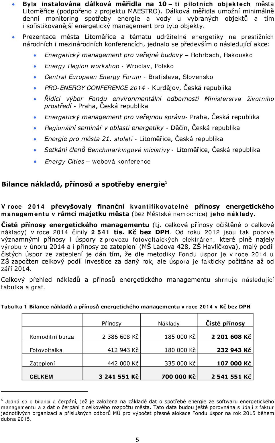 Prezentace města Litoměřice a tématu udržitelné energetiky na prestižních národních i mezinárodních konferencích, jednalo se především o následující akce: Energetický management pro veřejné budovy