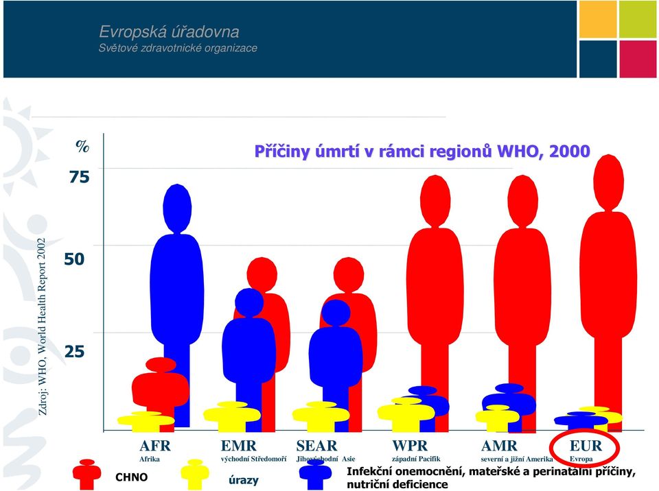 Středomoří úrazy SEAR Jihovýchodní Asie WPR západní Pacifik AMR severní a jižní