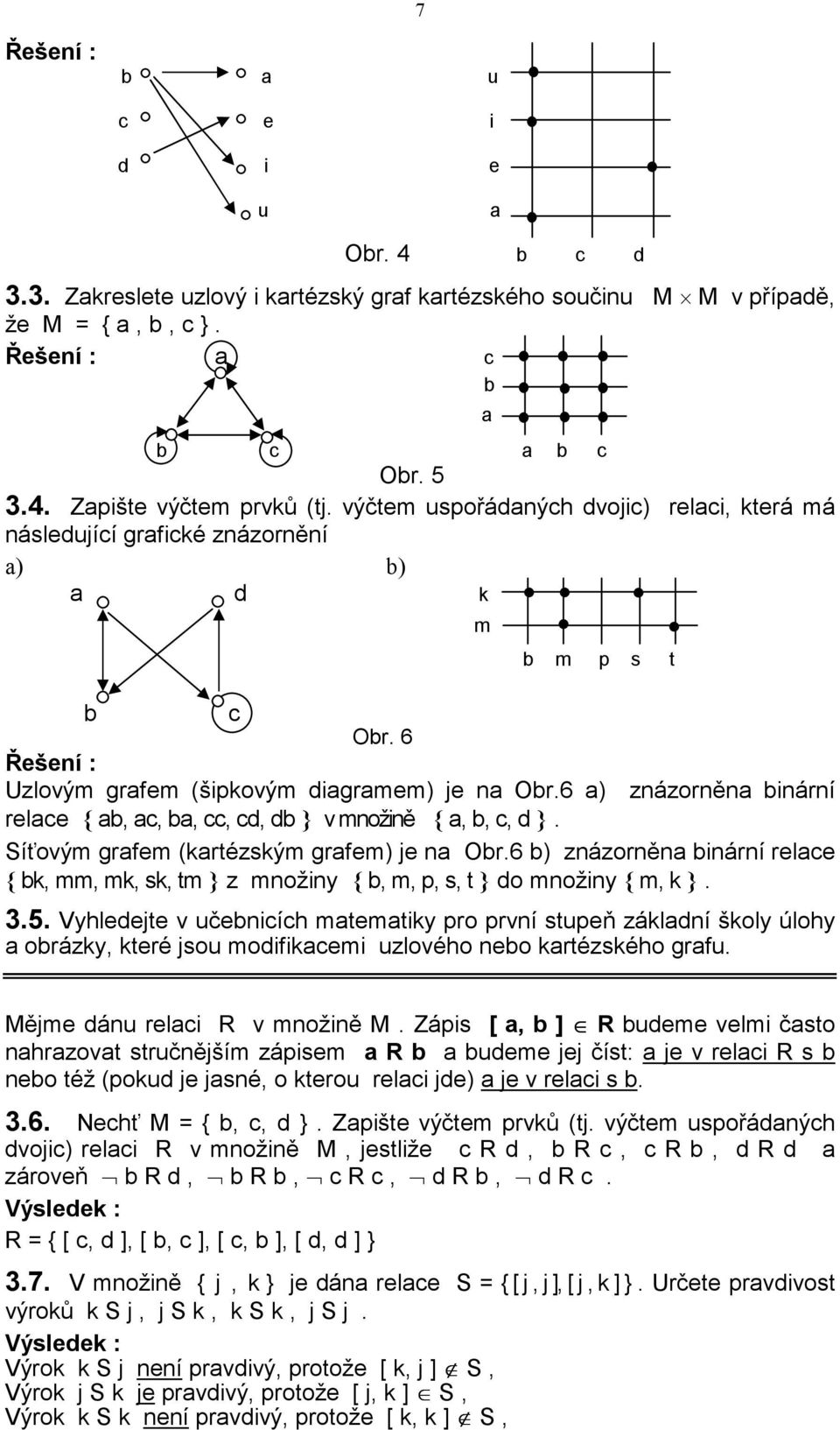 6 a) znázorněna binární relace { ab, ac, ba, cc, cd, db } v množině { a, b, c, d }. Síťovým grafem (kartézským grafem) je na Obr.