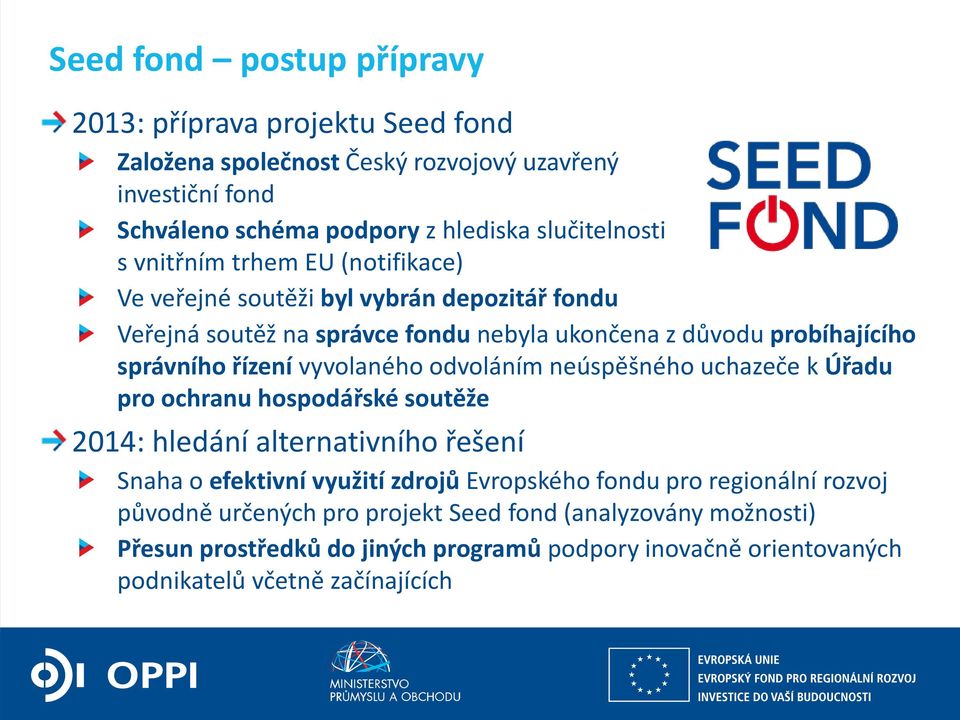 vyvolaného odvoláním neúspěšného uchazeče k Úřadu pro ochranu hospodářské soutěže 2014: hledání alternativního řešení Snaha o efektivní využití zdrojů Evropského fondu pro